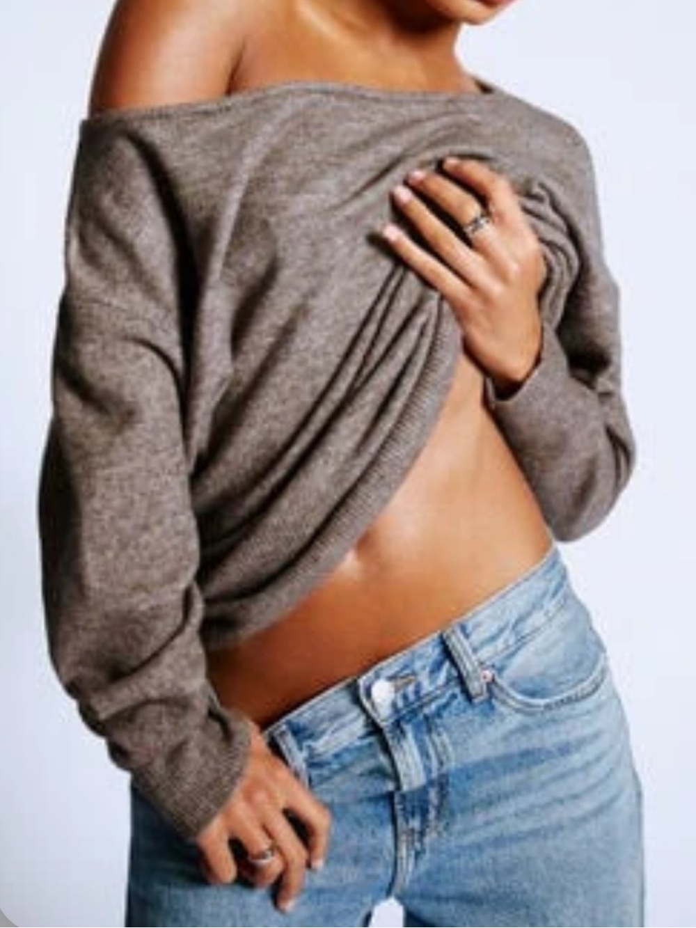 Garage Rory Off-the-Shoulder Sweater in Armadillo Brown
